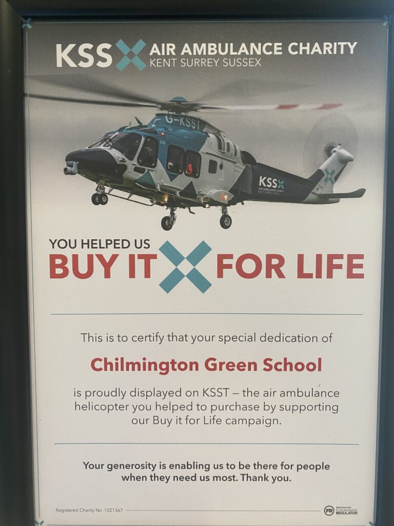 Our school name is on the new Kent Air Ambulance!